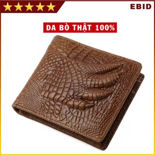 Ví nam da bò thật 100 họa tiết vuốt cá sấu vân 3D vân cá sấu kẻ ngang lịch lãm và thanh lịch