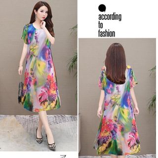 Đầm Oversize In Hình 3D Silk Lụa Nhiều Họa Tiết