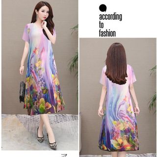 Đầm Oversize In Hình 3D Silk Lụa Họa Tiết