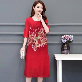 Đầm Oversize In Hình 3D Họa Tiết Đỏ Tươi Silk Lụa