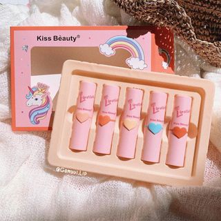 Full Set 5 Cây Son Kiss Beauty Vỏ Hồng con ngựa Unicorn Colors giá sỉ