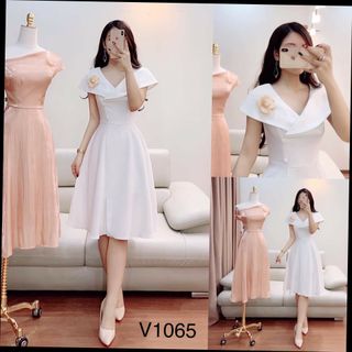 Đầm thiết kế trắng dáng xòe