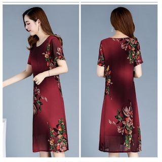 Đầm Đỏ Oversize In Hình 3D Họa Tiết Silk Lụa