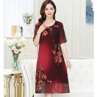 Đầm Đỏ Oversize In Hình 3D Họa Tiết Silk Lụa