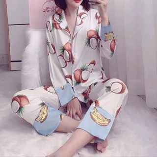 Pijama đồ bộ mặc nhà nữ Tdqd Trái dừa chất lụa in 3D siêu cao cấp giá sỉ