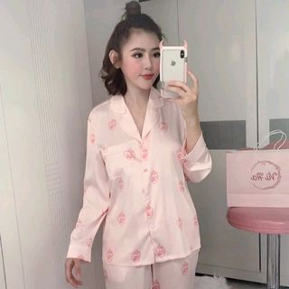 Pijama đồ bộ mặc nhà nữ tdqd dâu Hồng chất lụa quảng châu cao cấp giá sỉ