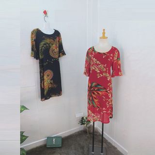 Đầm Silk Lụa In 3D Họa Tiết Độc Đáo Tay Loe