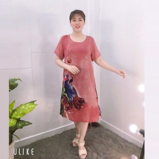 Đầm Hồng Ruốc Free Size Silk Lụa In Hoa 3D Họa Tiết