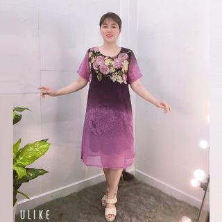 Đầm Tím Free Size Silk Lụa In Hoa 3D Họa Tiết