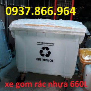 Xe gom rác nhựa 660L 3 bánh xe 4 bánh xe thuận tiện di chuyển giá sỉ