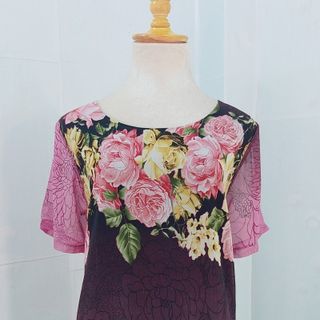 Đầm Tím Free Size Silk Lụa In Hoa 3D Họa Tiết