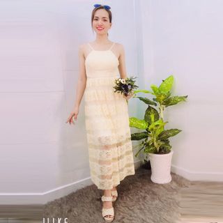 Đầm kem ren cao cấp maxi