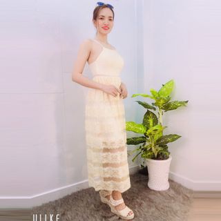 Đầm kem ren cao cấp maxi