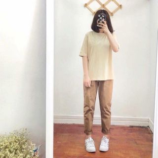Quần baggy kaki ống rộng cạp chun