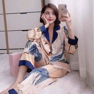 Pijama đồ bộ mặc nhà tdqd con công Nữ lụa quảng châu siêu mềm Mại giá sỉ