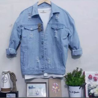 ÁO KHOÁC JEAN NAM MÀU XANH NHẠT CÓ TÚI