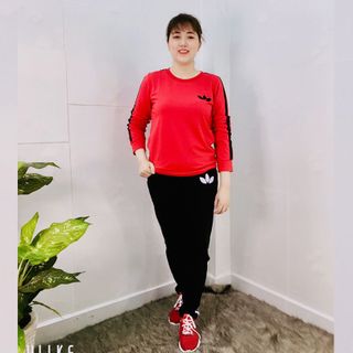 Set Thể Thao Đỏ Áo Dài Quần Dài 2 Sọc