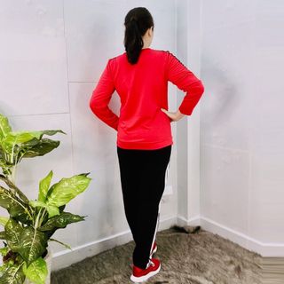 Set Thể Thao Đỏ Áo Dài Quần Dài 2 Sọc