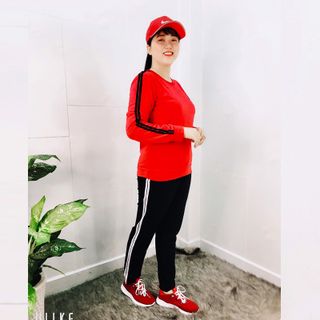Set Thể Thao Đỏ Áo Dài Quần Dài 2 Sọc