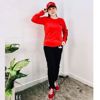 Set Thể Thao Đỏ Áo Dài Quần Dài 2 Sọc