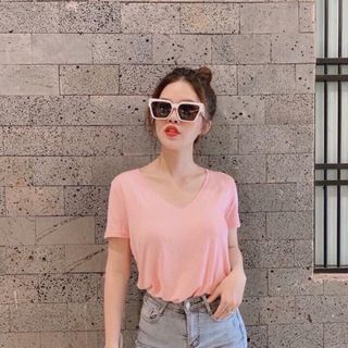 Áo thun giấy cổ tim vổ V - kèm hình chụp thật