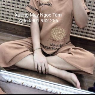 Bộ đũi trung niên cao cấp thêu hoa cẩm tú cầu