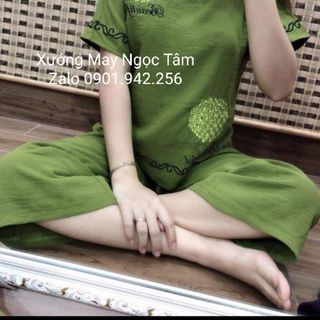 Bộ đũi trung niên cao cấp thêu hoa cẩm tú cầu