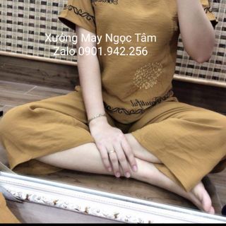 Bộ đũi trung niên cao cấp thêu hoa cẩm tú cầu