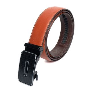 Thắt lưng nam da bò saffiano kiểu khoá tăng đơ màu cam đuôi tròn DB07-ORA05