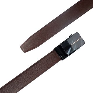 Thắt lưng nam da bò saffiano kiểu khoá tăng đơ màu nâu đuôi tròn DB07-BR05