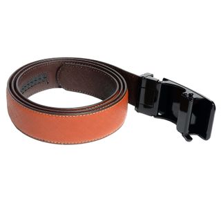 Thắt lưng nam da bò saffiano kiểu khoá tăng đơ màu cam đuôi tròn DB07-ORA02