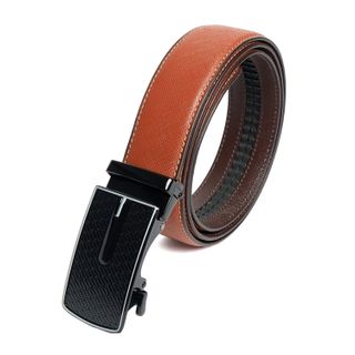Thắt lưng nam da bò saffiano kiểu khoá tăng đơ màu cam đuôi tròn DB07-ORA01