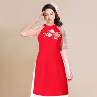 Áo dài cách tân phối hoa thêu