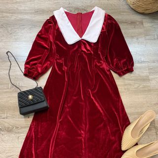 Đầm maxi nhung cổ peter tay lỡ / 3 màu