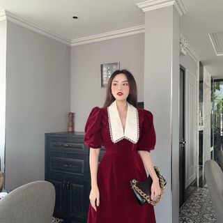 Đầm maxi nhung cổ peter tay lỡ / 3 màu