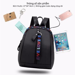 Balo Nữ Vừa Nhỏ Vải Dù Màu Đen Trẻ Trung D1386