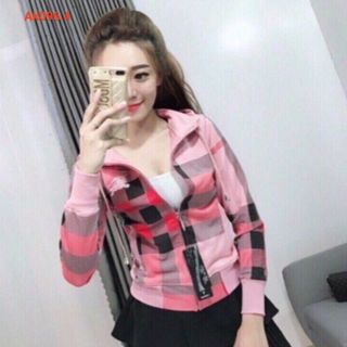 Aó khoác nữ da cá chống nắng sọc caro