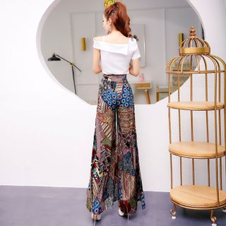 set thời trang thanh lịch áo lửngquần ống loe quần cạp cao nữ