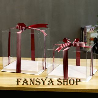 Hộp bánh gato nhựa trong suốt - KT26cmx26cmx17cm không kèm Ruyban