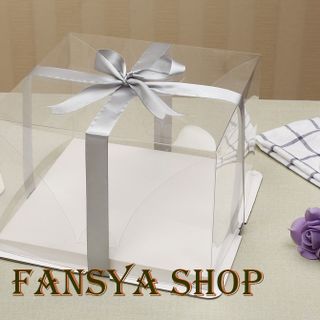 Hộp bánh sinh nhật nhựa trong suốt size 25x25 cao 25 cm không bao gồm ruybang