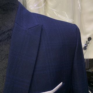 Bộ vest nam xanh kẻ sọc