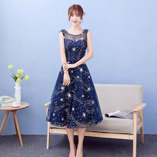 Đầm xòe dự tiệc lưới sao kèm phụ kiện DX023