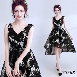 Đầm xòe công chúa phối lưới họa tiết hoa lá DX010