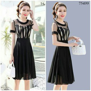 Đầm xòe chiffon họa tiết lạ form chuẩn DX007
