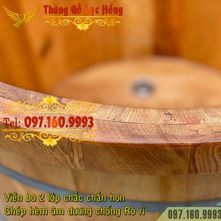 Bồn Tắm Gỗ Pơ Mu Tròn Bo Viền 2 Lớp