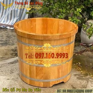 Bồn Tắm Gỗ Pơ Mu Tròn Bo Viền 2 Lớp