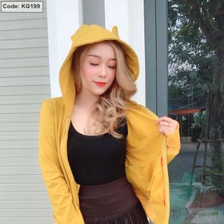 Áo khoác nữ trơn nón phối siêu cưng