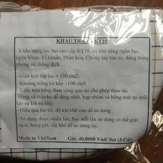 Khẩu trang vải 3D KT10 gói 5 cái