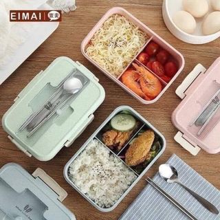HỘP CƠM LÚA MẠCH 3 NGĂN KÈM ĐŨA THÌA INOX
