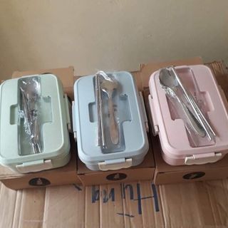 HỘP CƠM LÚA MẠCH 3 NGĂN KÈM ĐŨA THÌA INOX